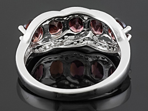 2.66ctw Oval Red Zircon And .26ctw Round White Zircon Sterling Silver 5-Stone Band Ring - Size 12