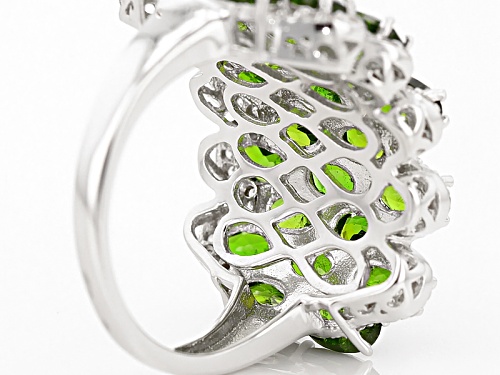 6.41ctw Oval Russian Chrome Diopside And .56ctw Round White Zircon Sterling Silver Ring - Size 5