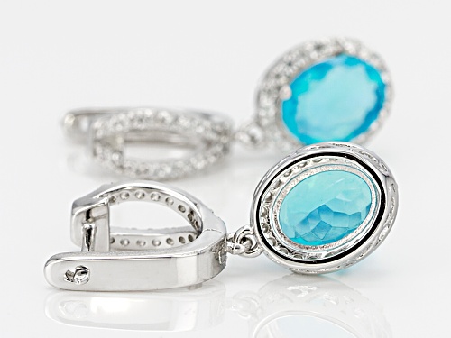 2.16ctw Paraiba Blue Color Opal With 1.12ctw White Zircon Rhodium Sterling Silver Dangle Earrings