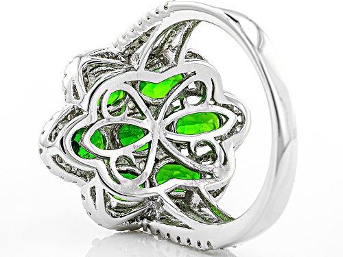 3.52ctw Oval Russian Chrome Diopside With .91ctw Round White Zircon Sterling Silver Cluster Ring - Size 6
