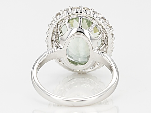 8.50ct Oval Prasiolite With 1.00ctw Round White Topaz Rhodium Ove rSterling Silver Ring - Size 7