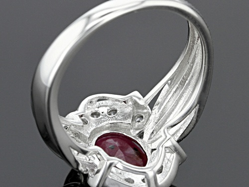 2.00ct Oval India Ruby With .40ctw Round White Zircon Sterling Silver Ring - Size 11