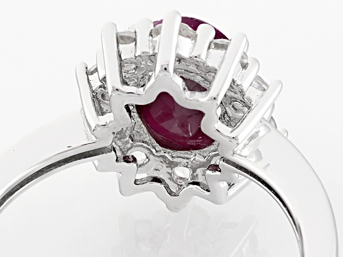 1.35ct Oval India Ruby With .95ctw Round White Zircon Sterling Silver Ring - Size 11