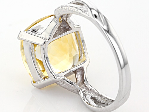6.50ct Square Cushion Citrine Solitaire Rhodium Over Sterling Silver Ring - Size 7
