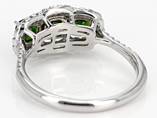1.40ctw Square Cushion Russian Chrome Diopside With .50ctw Round White Zircon Silver 3-Stone Ring - Size 12
