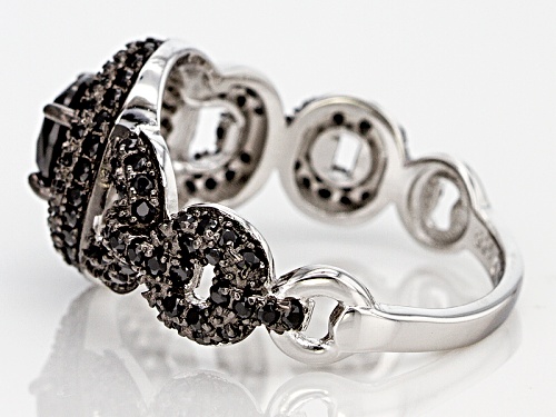 1.75ctw 6mm And 1.1mm Round Black Spinel Rhodium Over Sterling Silver Ring - Size 10