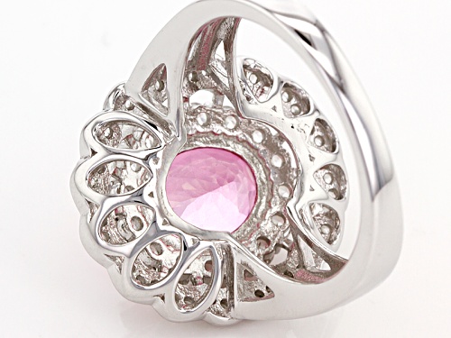 2.75ct Oval Pink Danburite With .70ctw Round White Zircon Sterling Silver Ring - Size 10