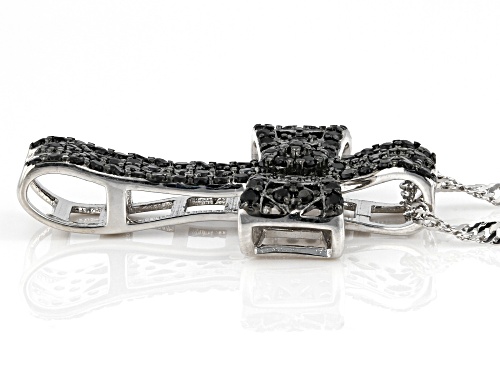 .85ctw Round Black Spinel Rhodium Over Sterling Silver Cross Pendant With Chain