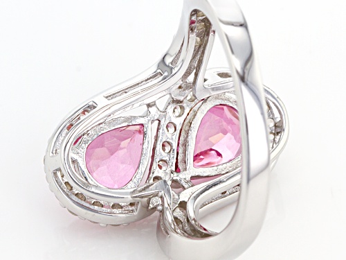 1.65ctw Pear Shape Pink Danburite With 1.05ctw Round White Zircon Sterling Silver Bypass Ring - Size 11