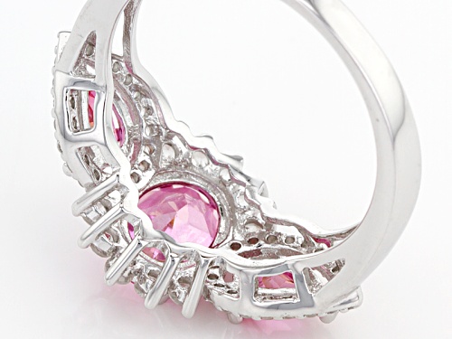 1.95ctw Oval And Pear Shape Pink Danburite With .65ctw Round White Zircon Sterling Silver Ring - Size 11