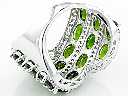 8.24ctw Oval Russian Chrome Diopside With 1.25ctw Round White Zircon Sterling Silver Ring - Size 5