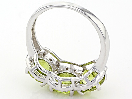 4.00ctw Round Green Peridot With .13ctw Round White Diamond Sterling Silver 3-Stone Ring - Size 11