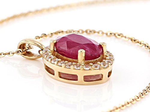 1.75ct Oval Burma Ruby With .30ctw Round White Zircon 10k Yellow Gold Pendant With Chain