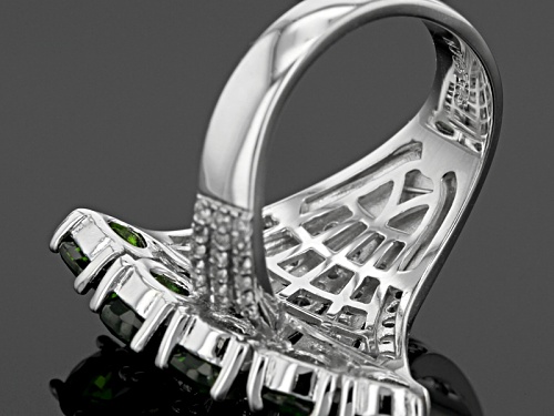 3.25ctw Round Russian Chrome Diopside With .80ctw Round White Zircon Sterling Silver Ring - Size 5