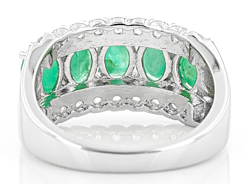 1.90ctw Oval Sakota Emerald With .70ctw Round White Zircon Rhodium Over Silver 5-Stone Band Ring - Size 6