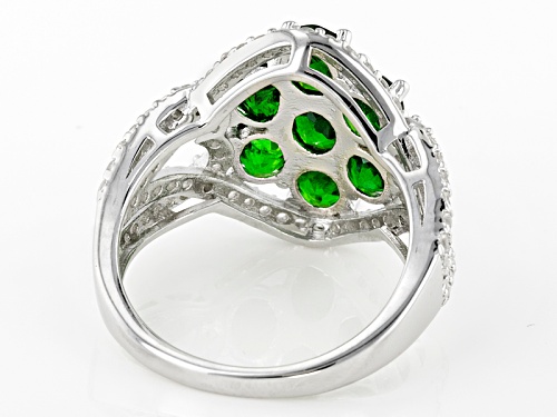 2.65ctw Oval Russian Chrome Diopside With 1.10ctw Round White  Zircon Sterling Silver Cluster Ring - Size 6