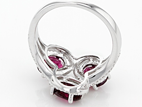 3.00ctw Oval Raspberry Color Rhodolite Sterling Silver Three-Stone Ring - Size 12