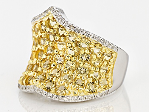 2.70ctw Round Brazilian Citrine With .45ctw Round White Zircon Sterling Silver Band Ring - Size 5