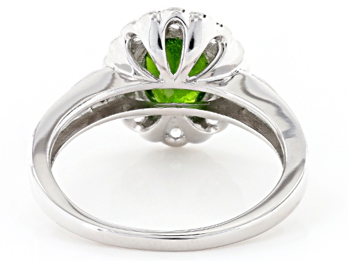 1.20ct Oval Russian Chrome Diopside With .45ctw Round White Zircon Sterling Silver Ring - Size 11