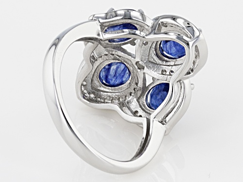 3.85ctw Oval Mahaleo® Blue Sapphire With .50ctw Round White Zircon Sterling Silver 4-Stone Ring - Size 10