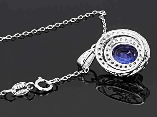 2.50ct Mahaleo® Blue Sapphire And .90ctw White Zircon Rhodium Over Silver Pendant With Chain