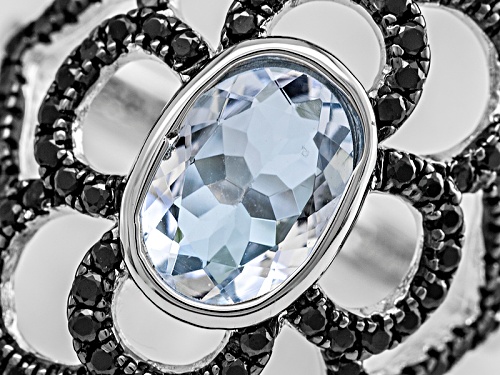 1.15ct Oval Aquamarine With 1.20ctw Round Black Spinel Sterling Silver Ring - Size 5