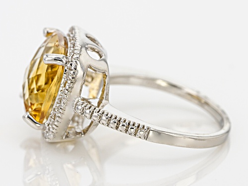 5.60ct Square Cushion Citrine With .10ctw Round White Diamonds Sterling Silver Ring - Size 12