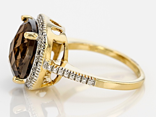 6.00ct Square Cushion Smoky Quartz With .10ctw Round White Diamonds 18k Yellow Gold Over Silver Ring - Size 10