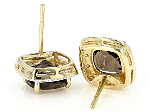 3.57CTW BRAZILIAN SMOKY QUARTZ WITH .09CTW WHITE DIAMOND ACCENT 18K YELLOW GOLD OVER SILVER EARRINGS