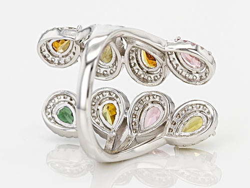 2.86ctw Pear Shape Multi Tourmaline And 1.25ctw White Zircon Sterling Silver Ring. - Size 5