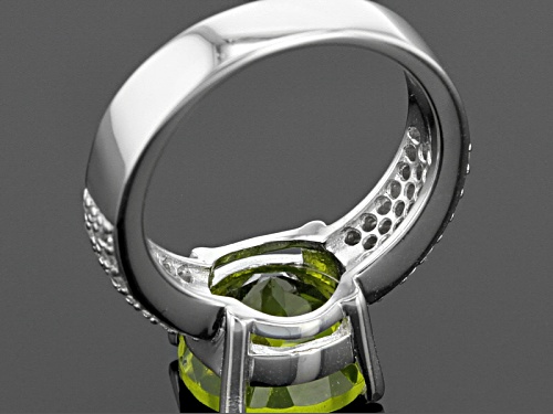 3.75ct Round Manchurian Peridot™ With .70ctw Round White Zircon Sterling Silver Ring - Size 11