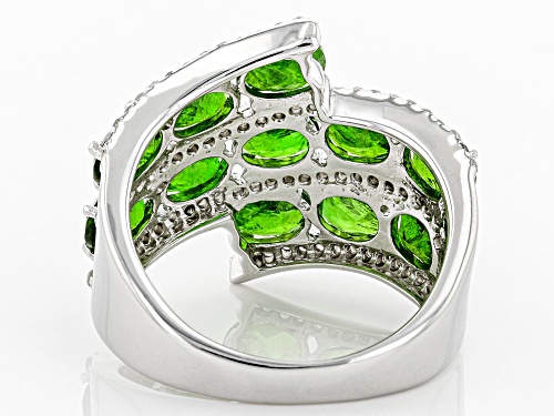 5.75ctw Oval Russian Chrome Diopside And .48ctw Round White Zircon Sterling Silver Ring - Size 6
