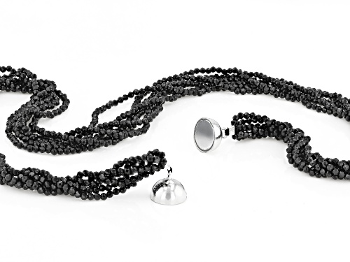 90.00ctw Round Black Spinel Rhodium Over Sterling Silver Bead Necklace - Size 18