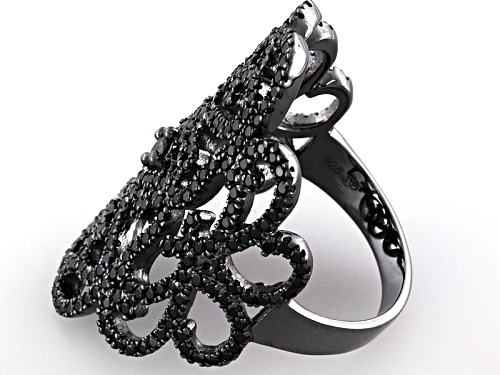 1.90ctw Round Black Spinel Black Rhodium Over Sterling Silver Ring - Size 4