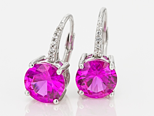 4.60ctw Lab Created Pink Sapphire & .05ctw Lab Created White Sapphire Rhodium Over Silver Earrings