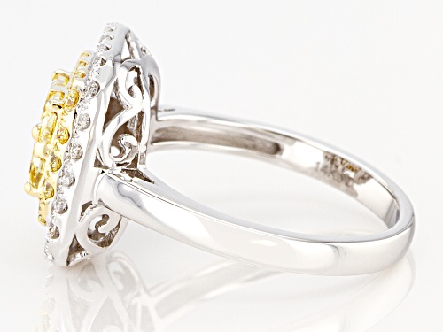 1.38ctw Cushion Cut & Round Natural Yellow & White Diamond 14K White Gold Ring - Size 6