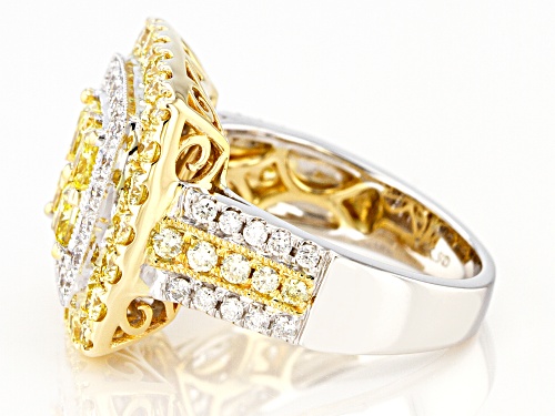 2.50ctw Cushion Cut & Round Natural Yellow & White Diamond 14K Two-Tone Gold Ring - Size 7.5