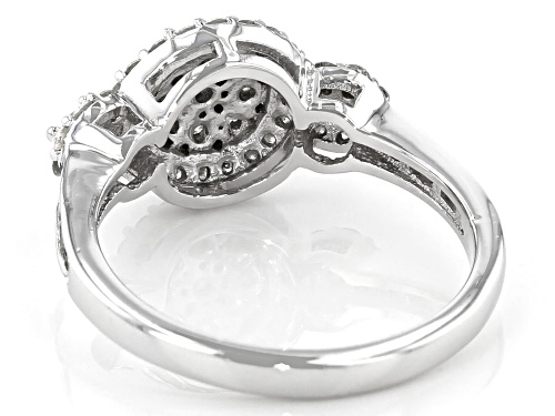 0.64ctw Round And Baguette White Diamond Rhodium Over Sterling Silver Cluster Ring - Size 7