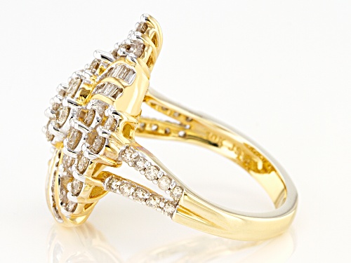 2.00ctw Round And Baguette White Diamond 10K Yellow Gold Cocktail Ring - Size 7
