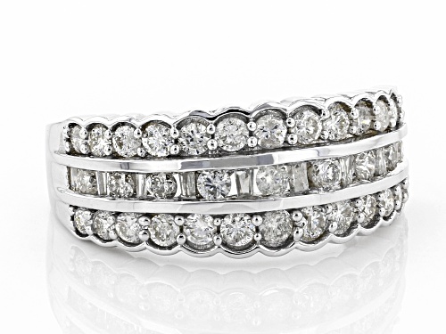 1.00ctw Round And Baguette White Diamond 10K White Gold Wide Band Ring - Size 6