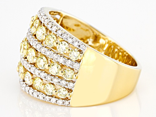 2.00ctw Round Natural Yellow And White Diamond 14K Yellow Gold Multi-Row Ring - Size 7