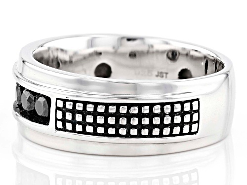 0.50ctw Round Black Diamond Rhodium Over Sterling Silver Mens Ring - Size 10