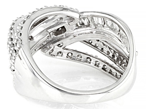 1.50ctw Round and Baguette White Diamond 10k White Gold Crossover Ring - Size 7