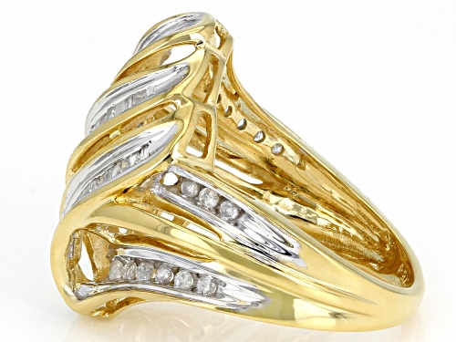 0.50ctw Round And Baguette White Diamond 18K Yellow Gold Over Sterling Silver Cocktail Ring - Size 6