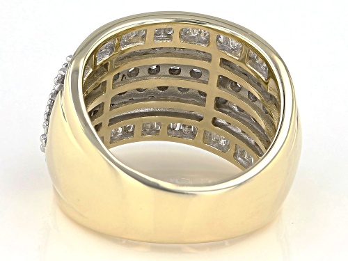 2.20ctw Round And Baguette White Diamond 10K Yellow Gold Wide Band Ring - Size 8