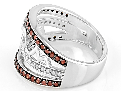 0.75ctw Round Red And White Diamond Rhodium Over Sterling Silver Heart Open Design Ring - Size 7