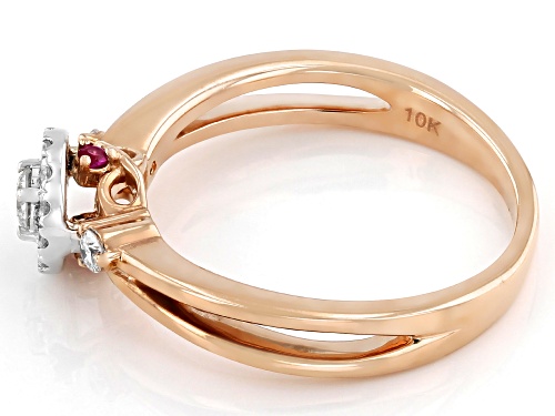 0.25ctw Round White Diamond With Round Pink Sapphire Accents 10k Rose Gold Ring - Size 7