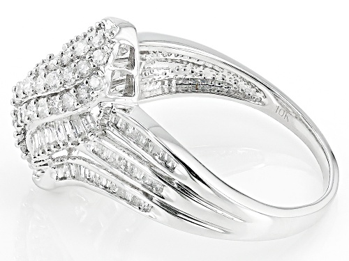 1.00ctw Round And Baguette White Diamond 10k White Gold Cluster Ring - Size 7