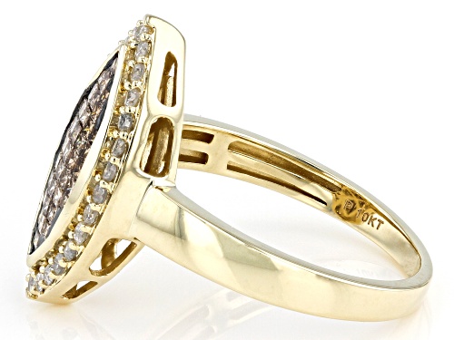 0.65ctw Princess Cut Champagne And Round White Diamond 10k Yellow Gold Cluster Ring - Size 9