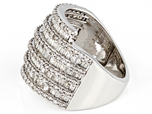 2.00ctw Baguette And Round White Diamond 10k White Gold Multi-Row Ring - Size 7